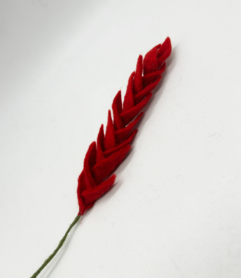 Handmade Red Ginger Felt Flower - Artisanal Wool Stem